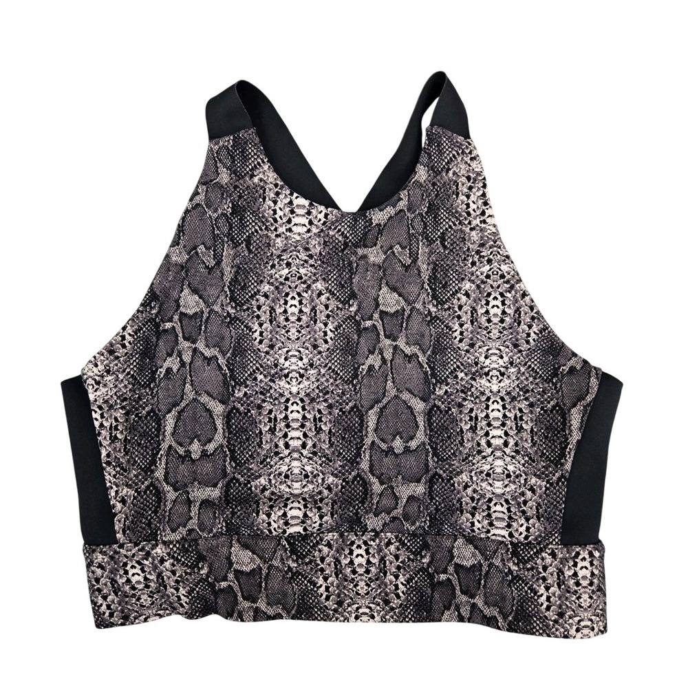 Varley‎ Longline Crop Sports Bra Size XS Gray Snake Print Plunge Neck